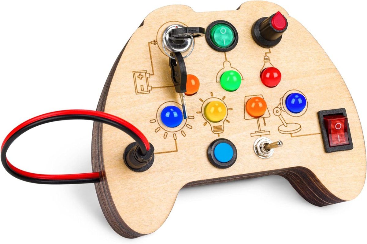 Montessori leksak, el-lära i träleksak i form av gamepad