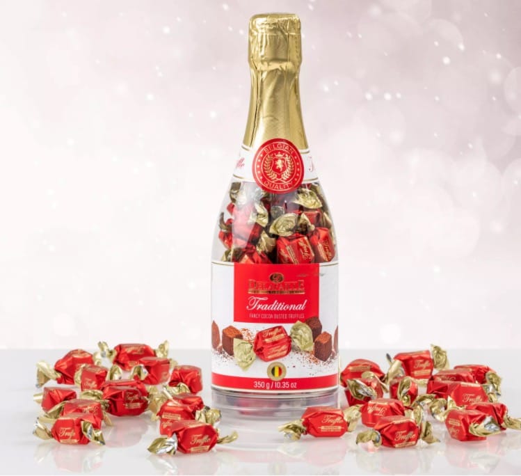 Champagneflaska med chokladtryfflar